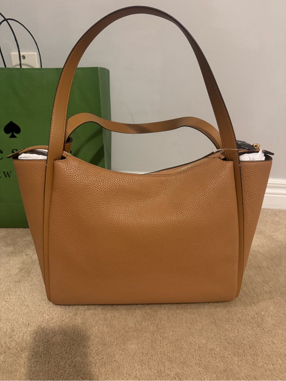 NWT - Kate Spade Pebbled Leather Shoulder Tote in Tan - Picture 6 of 12